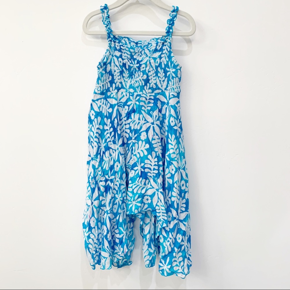 Blue Ginger 4 Hawaiian Floral Blue Smocked Dress